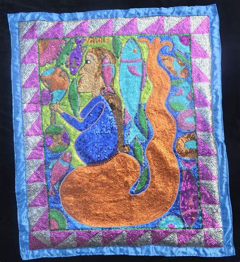 Handmade Haitian Sequin Vodou Drapeau, Voodoo Ceremony Flag, Mermaid ...