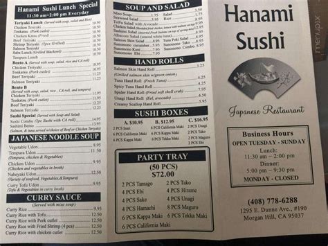 Menu of Hanami Sushi in Morgan Hill, CA 95037