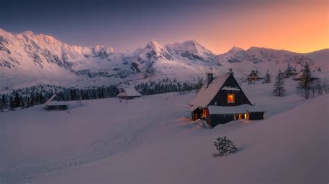 Evening in Winter Snowy HOuse Wallpaper, HD Nature 4K Wallpapers ...