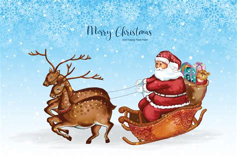 Merry christmas with santa claus reindeer card on snowflakes background ...