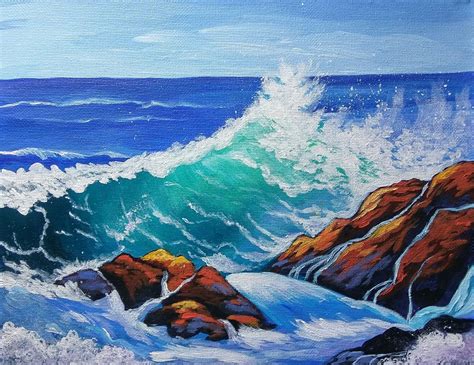 Ocean Wave Crashing on Rocks painted by Alyssa Boran inspired by our ...