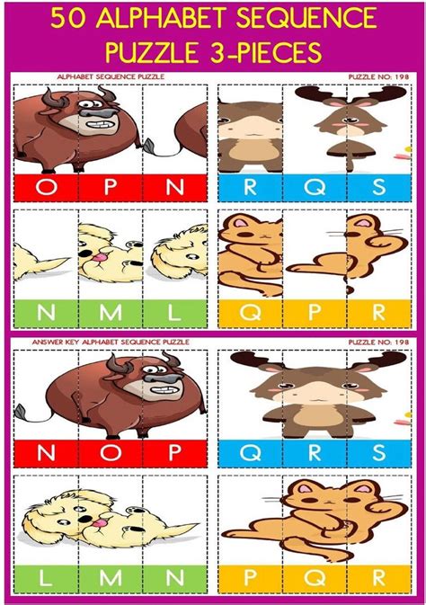 3 Piece Animal Puzzle Alphabet Sequence. Printable Puzzle Activity. - Etsy