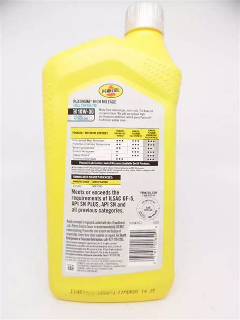 Pennzoil High Mileage Conventional Motor Oil 10W-30 Quart, 59% OFF