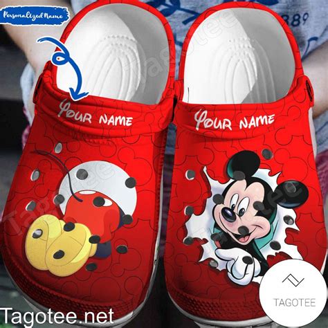 Personalized Mickey Mouse Torn Paper Red Crocs Clogs - Tagotee