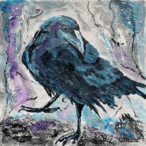 Crow Painting Original Black Bird Wall A, Pintura por Olga Mart | Artmajeur