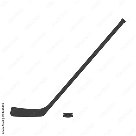 Ice hockey stick and puck icon or black silhouette isolated on white ...