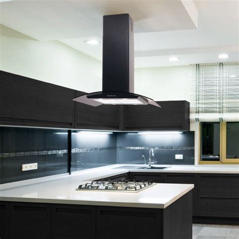 90cm Island Cooker Hood Curved Glass - Black Island Extractor Fan ...