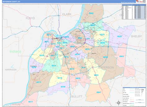 Jefferson County, KY Wall Map Color Cast Style by MarketMAPS - MapSales