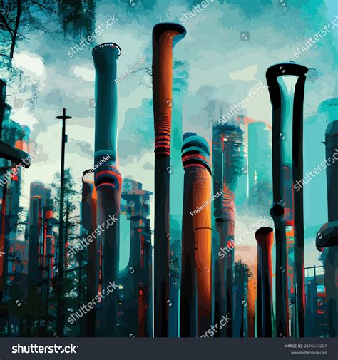 Futuristic City Pipes Architecture Concept Art Stock Vector (Royalty ...