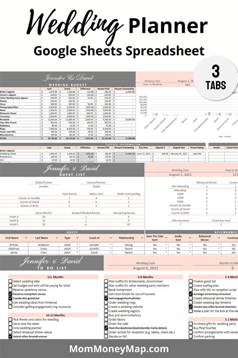 Wedding Planner Google Sheets Spreadsheet | Wedding planner spreadsheet ...