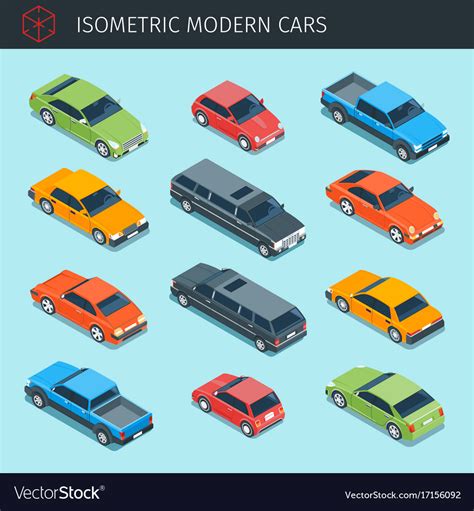 Isometric cars collection Royalty Free Vector Image