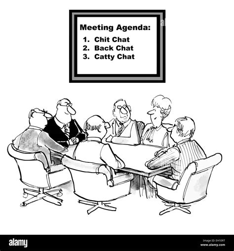 Cartoon of business team meeting and agenda: chit chat, back chat Stock ...