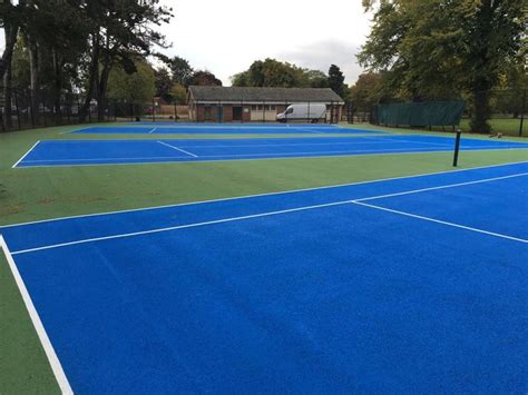 Colour coated and line marked tennis courts at Victoria Park, Cardiff ...