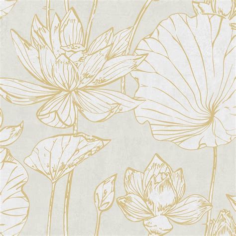 Seabrook Designs Lotus Metallic Gold And Off-White Floral Paper ...