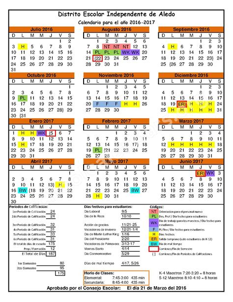 2016 - 2017 District Calendar | Aledo Independent School District ...