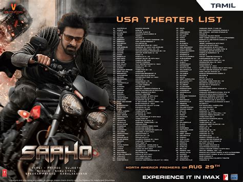 Saaho Movie USA Tamil Theaters List Poster - Social News XYZ