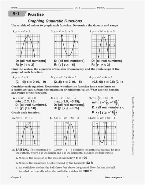 Algebra 1 Graphing Quadratic Functions Worksheet - Graphworksheets.com