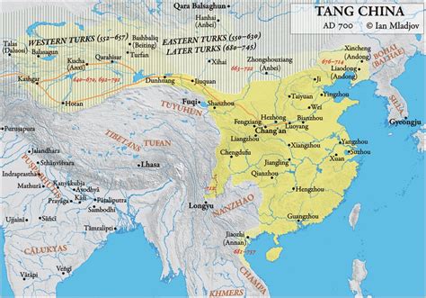 Territory of the Chinese Tang Dynasty in 700 A.D China Map, World ...