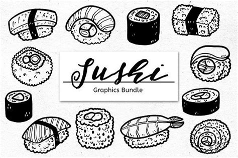 Sushi Line Art Bundle | Line art, Art bundle, Menu illustration