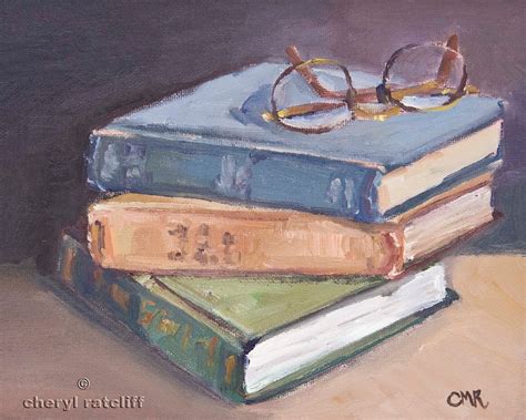 Oil painting of Old Books and Glasses Old Books | Etsy