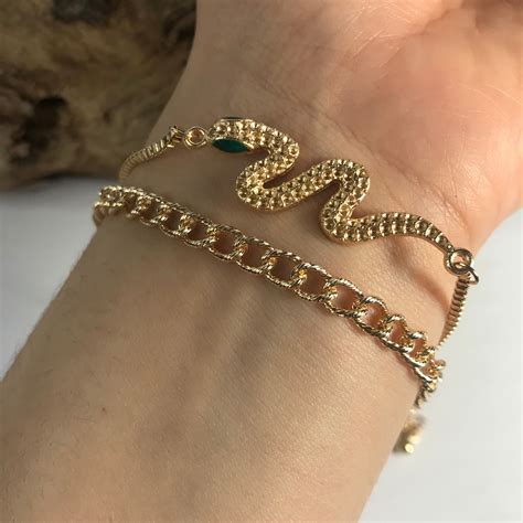 Snake bracelet bracelet set double bracelet gold tone y2k | Etsy