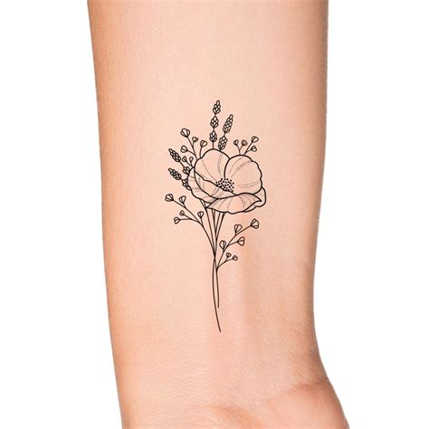 Poppy Wildflower Temporary Tattoo / Floral Tattoo / Small Flower Tattoo ...