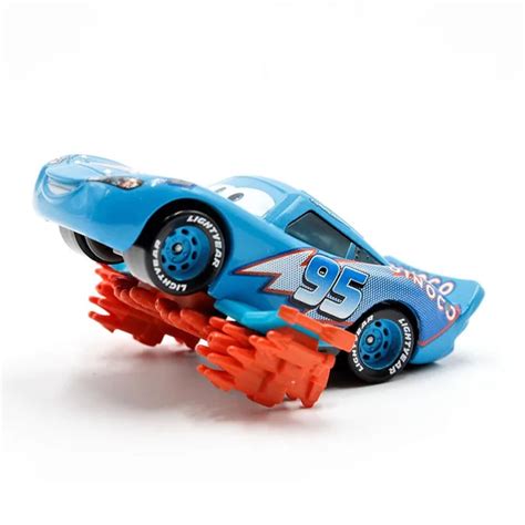 Disney Pixar Cars Blue Dinoco Lightning Mcqueen With Flames 1:55 Scale ...