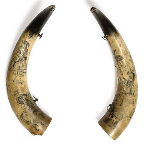 A PAIR OF VICTORIAN SCRIMSHAW COW HORNS , NEW ZEALAND, CIRCA 1860 ...