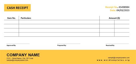 Sample Receipt Form