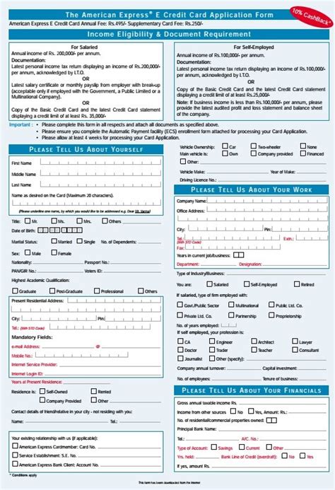 Free Credit Card Application Forms | PDF Template | Form Download