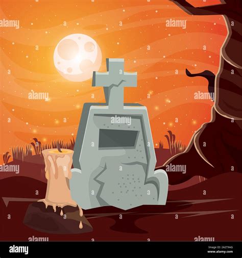 halloween dark scene with cemetery Stock Vector Image & Art - Alamy