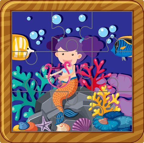 Mermaid photo jigsaw puzzle game template 10959268 Vector Art at Vecteezy