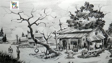 Pencil Drawing Village Scenery - pencildrawing2019