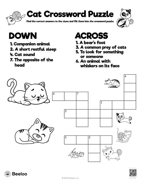 Cat-themed Crossword Puzzles • Beeloo Printable Crafts and Activities ...