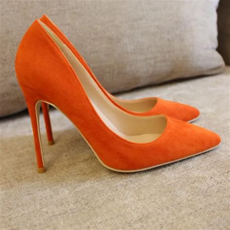 Free shipping fashion women Pumps orange flock Pointy toe high heels ...