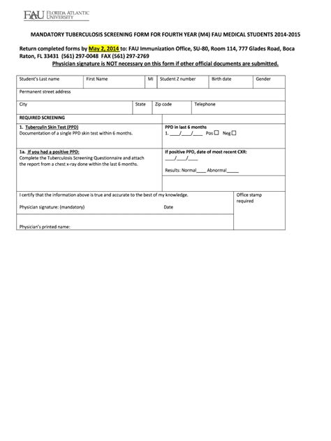 Tuberculosis Screening And Testing Form