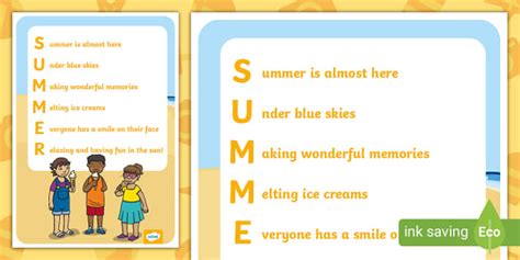 Summer Acrostic Poem Example (teacher made) - Twinkl