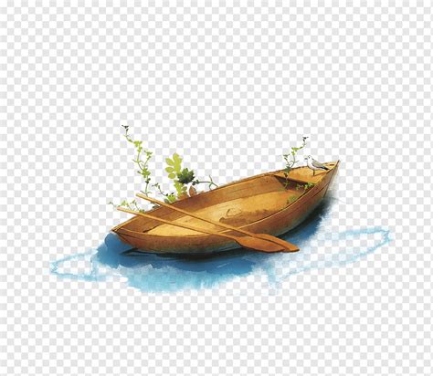 Template, Cartoon oil painting small wooden boat, watercolor Painting ...