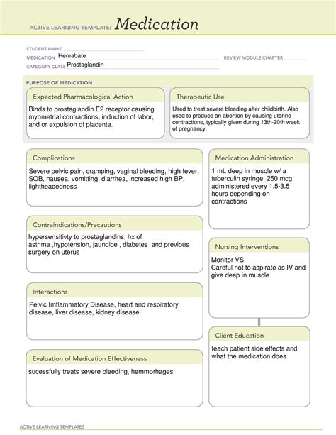 Hemabate Medication Template - Printable Word Searches