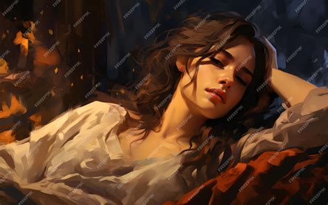 Premium AI Image | young woman sleeping on her bed digital painting