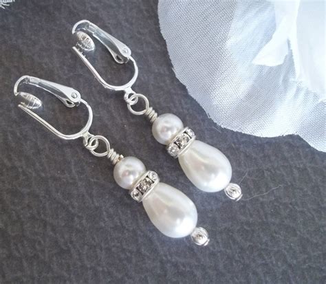 Pearl Clip On Earrings,Clip On Earrings,Swarovski White or Ivory Pearls ...