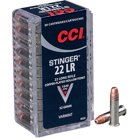 CCI Stinger 22 Long Rifle Ammo 32 Grain Copper Plated Hollow Point ...