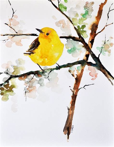 ORIGINAL Watercolor painting Bird painting Yellow Finch 8x11 inch Bird ...