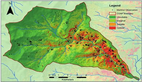 The overall habitat suitability map for markhor during all seasons in ...