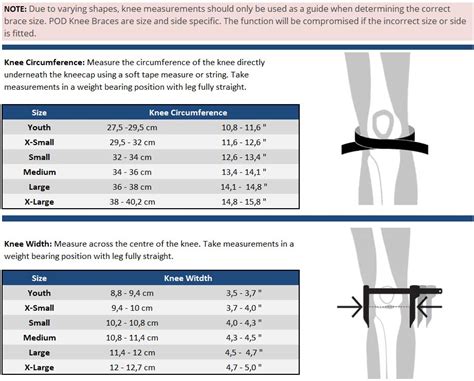 Knee Brace Measurement Chart