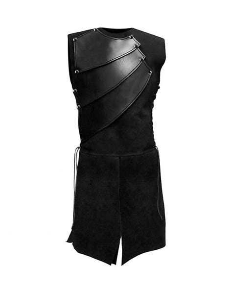 Mens Black Suede and Leather Armor Tunic