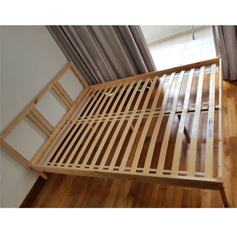 IKEA FJELLSE pine wood bed frame plus LUROY slatted bed base, Furniture ...