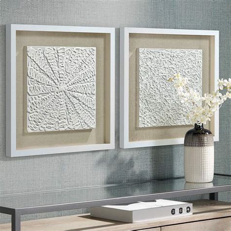 White Out 23 3/4" Square Framed Wall Art Set of 2 - #9T388 | Lamps Plus