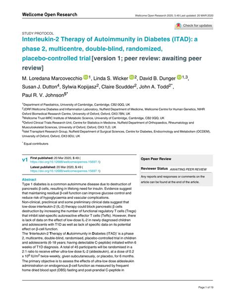 (PDF) Interleukin-2 Therapy of Autoimmunity in Diabetes (ITAD): a phase ...