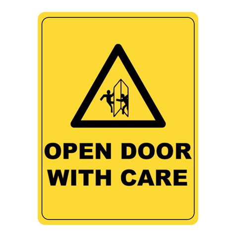 Open Door With Care Warning Sign, Metal Aluminium Hazardous Safety ...